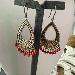 Anna Beck 925 Sterling Silver 18K Gold Plated Red Beaded Dangle Earrings